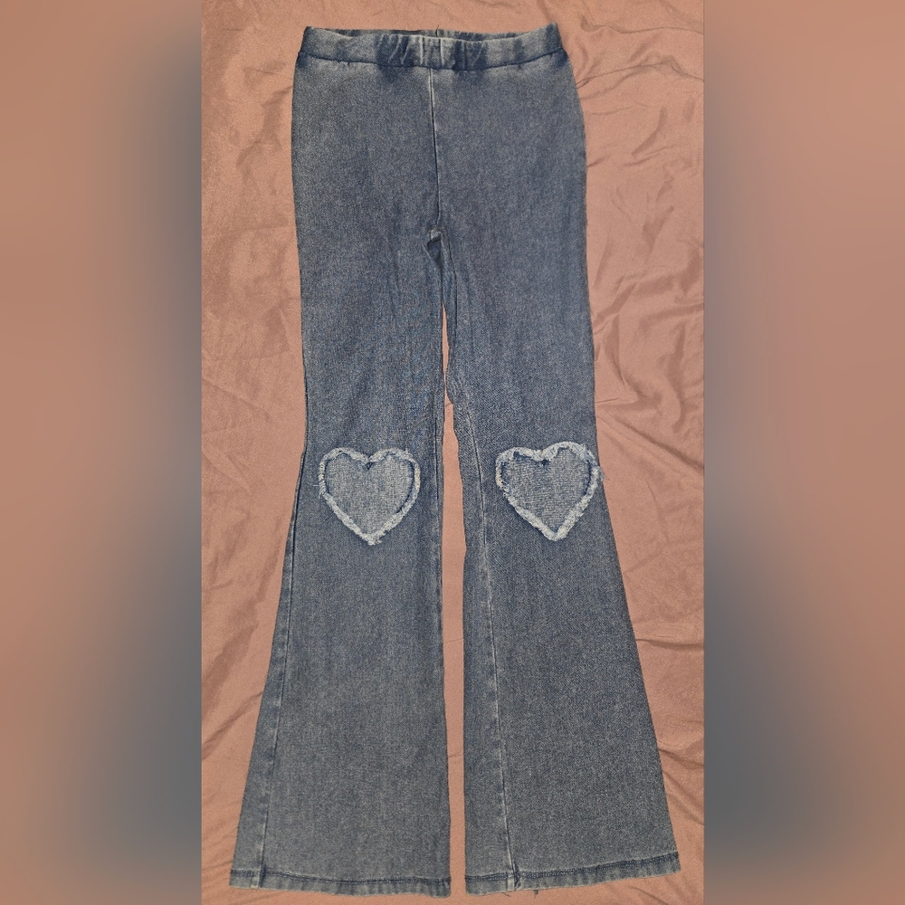 H&M Kids Stretchy Flare Blue Heart Patch Leggings